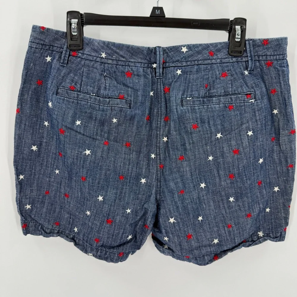 Talbots Relaxed Chino Short Star Print Blue Red White Women's Size 14P‎